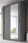 Arthauss Modern Bedroom Mirrored Sliding Door Wardrobe Arti 6 in Grey 120cm - Flat Pack Wardrobe with Sliding Doors, Perfect for Space-Saving, Sliding Door Wardrobe with Customisable Interior