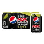 Pepsi Max Lime No Sugar Cola Cans 8 x 330ml