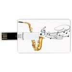 32G USB Flash Drives Credit Card Shape Jazz Music Decor Memory Stick Bank Card Style Illustration of Fancy Old Saxophone with Template Solo Vibes Art Print Decor,Golden Black White Waterproof Pen Thum