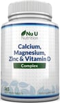 Calcium, Magnesium, Zinc & Vitamin D Supplement | 365 Vegetarian Tablets | 6 Mon