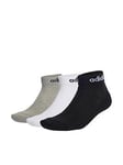 adidas Unisex 3 Pack Cushioned Linear Ankle Socks - White/Grey, Grey, Size M, Men