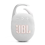 JBL Clip 5 in White - Portable Bluetooth Speaker Box Pro Sound, Deep Bass and Playtime Boost Function - Waterproof and Dustproof - 12 Hours Runtime