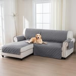 BellaHills Housse Canape d'angle,2 Places Protege Canape 100% Impermeable,Housse Meridienne Côté Gauche,avec Poches Latérales,Forme de L 205cm,Gris