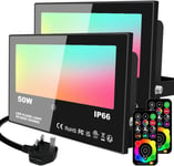 LED Floodlight Outdoor 50W 5000LM, Colour Changing Flood RGB-W 2 Packs