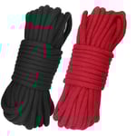 Mjuk bomullsrep 10m lång 8mm tjock mångsidig hållbar lång rep. Bind rep Spets rep (2 pack, svart + röd) - Perfekt