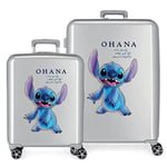 Disney 100 Stitch Suitcase Set Grey 55/70 cm Hard ABS Built-in TSA Closure 81 L 6 kg 4 Double Wheels Hand Luggage, Grey, One Size, Suitcase Set