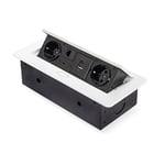 Emuca - Bloc multiprise escamotable pour encastrer au bureau, bloc multiprise plan de travail (prise EU type F, USB A+C, RJ45 et HDMI), 265x120mm, blanc