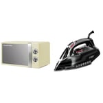 Russell Hobbs RHMM701C 17 Litre 700 W Cream Solo Manual Microwave with 5 Power Levels, Ringer & Timer, Defrost Setting, Easy Clean & Powersteam Ultra 3100 W Vertical Steam Iron 20630 - Black & Grey