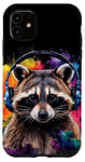 iPhone 11 Raccoon Headphones Music Colorful Animal Art Print Graphic Case