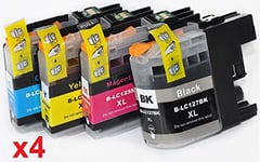 16 XL (4 SETS) Compatible Brother LC-127XL / LC-125XL Ink Cartridges for DCP-J132W, DCP-J152W, DCP-J172W, DCP-J552DW, DCP-J752DW, DCP-J4110DW, MFC-J245, MFC-J470DW, MFC-J650DW, MFC-J870DW, MFC-J4410DW, MFC-J4510DW, MFC-J4610DW, MFC-J4710DW, MFC-J6520DW, MFC-J6720DW, MFC-J6920DW | High Capacity