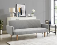 Ryan Fabric Sofa Bed With V-Shaped Fabric Detail Square Armrests and Wooden Legs