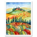 Landscape Of Tuscany House On The Hill Folk Art Art Print Framed Poster Wall Decor 12x16 inch