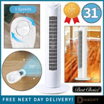 31" WHITE TOWER FAN INCH AIR COOLING FREE STANDING TOWER FAN 3 SPEED OSCILLATING