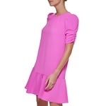 DKNY Women's Trapeze Dress with Ruched Sleeves and Ruffle Hem, Cosmic Pink, 6