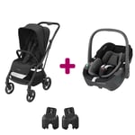 Maxi Cosi Pack poussette duo Léona 2 + pebble 360 essential Black