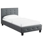 IDIMEX Lit Simple pour Adulte ou Enfant Reve Couchage 90 x 190 cm avec sommier 1 Place / 1 Personne, tête et Pied de lit capitonnés, revêtement synthétique Gris