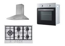 Cookology Fan Oven, 70cm 5 Burner Gas Hob and Chimney Cooker Hood in Stainless Steel Pack