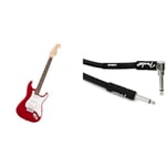 Fender Squier Debut Series Stratocaster Electric Guitar, Beginner Guitar, with 2-Year Warranty & Professional Series Instrument Guitar Cable, 10 ft, Straight/Angle, Black, 3m