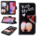 Xiaomi Redmi 6 mobilfodral syntetläder silikon stående plånbok tryckmotiv – Kyss min röv