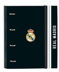 Real Madrid 1ère équipe 24/25 Classeur 4 anneaux de 35 cm avec 100 feuilles A4, idéal pour enfants de différents âges, confortable et polyvalent, qualité et résistance, 27 x 3,5 x 32 cm, Blanc/gris,
