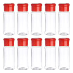 inhzoy 10 Pack 3.5 Oz Clear Plastic Spice Jars Salt Pepper Seasoning Bottles Containers with Sifter Lid Caps 10Pcs Red One Size