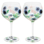 2pc Hand Painted Gin Glass CornFlowerBalloon Copa Tonic Cocktail Floral Flower