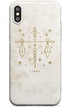 Libra Emblem - Solid Gold Marbled Slim Phone Case for iPhone XR TPU Protective Light Strong Cover with Marble Star Sign Constellation Sun Moon