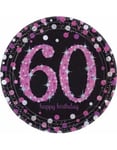 60-års Firande - 8 st Svarta och Rosa Glittrande Tallrikar 23 cm