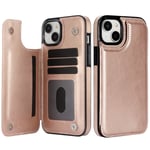Elegant Läderfodral för iPhone 15 Plus Rosa guld