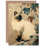 Blue Point Ragdoll Cat Plant Pattern Art Birthday Blank Greeting Card & Envelope