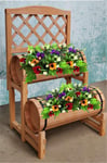 2 Tier Wood Barrel Planter with Trellis