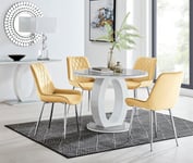 Giovani Round 4 Seat 100cm White High Gloss Halo Base Grey Glass Top Dining Table 4 Soft Velvet Silver Leg Pesaro Chairs
