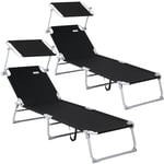 Casaria - Chaise longue pliable transat avec pare-soleil facile à transporter bain de soleil pour plage jardin camping 2x Gris