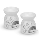 Essential Oil Burners - Set of 2 Flowers Pattern | Ceramic Wax Melt Burners | Candle Tealight Holder | Home Office Bedroom Decor | Aromatherapy Aroma Burner | Housewarming Gift | M&W
