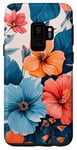 Coque pour Galaxy S9 Motif floral d'été bleu corail turquoise orange sur blanc