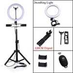 showsing 16cm/26cm Ring Light LED Camera Photography Lamp with Bluetooth&120cm Tripod&Phone Holder-Silver