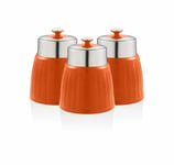 Swan Retro Set of 3 Storage Canisters Set Chrome Airtight Lid Lock - Orange