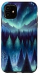 Coque pour iPhone 11 Magic Night Forest Mountains Aurore Borealis