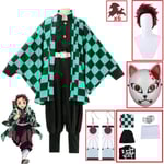 Demon Slayer Kimetsu no Yaiba Tanjirou Kamado Cosplay Kostym Kimono Kappa Halloweenfest Anime Kläder Uniform Set A1 S