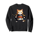Cute Cat Samurai Anime Japanese Vintage Tattoo Graphic Kids Sweatshirt