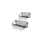 Industriella svarta vägghyllor med krokar 2-pack