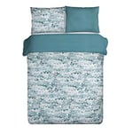 Eurofirany Parure de lit avec Housse de Couette et taie d'oreiller en Coton Motif Plume de Paon Blanc Pastel, Bleu, 160X200cm