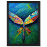 Dragonfly Wings Colourful Oil Modern Artwork Framed Wall Art Print A4