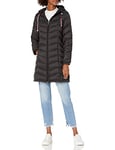 Tommy Hilfiger Women's Mid-Length Puffer Hooded Down Jacket with Drawstring Packing Bag Down Coat, Black, S