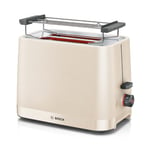 Bosch MyMoment Infuse TAT3M127GB - Compact 2-Slice Toaster with Reheat/Defrost, Foldable Bun Warmer, Auto Shut-Off, High Lift and Crumb Tray, in Cream
