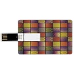 32G USB Flash Drives Credit Card Shape Stitch Like Digital Mix Motif with Inner Triangle Round Shapes Image Memory Stick Bank Card Style Purple Gold and Cinnamon Waterproof Pen Thumb Lovely Jump Drive