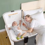 3 i 1 sidosäng & babyvagga babysäng med 7-vägs justerbar höjd mörkgrå