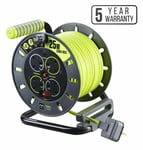 NEW 25M 13A 4 GANG SOCKET EXTENSION CABEL REEL OPEN SWITCH PRO XT MASTERPLUG UK