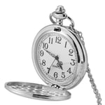 Klassisk kvarts analog slät fickur halsband hänge med kedja silver
