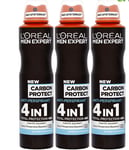L'Oreal Men Expert Carbon Protect  4 In 1 Deodorant  Spray 250ml Each x 3